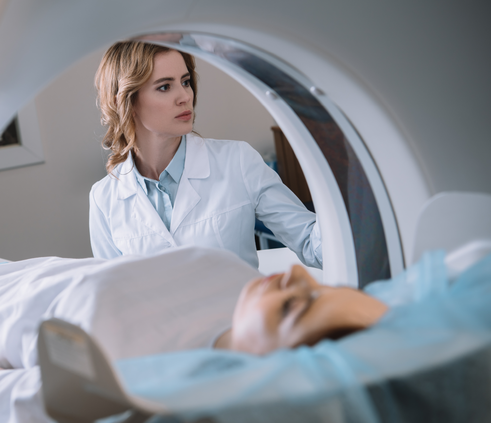 Radiologist and patient in an MRI